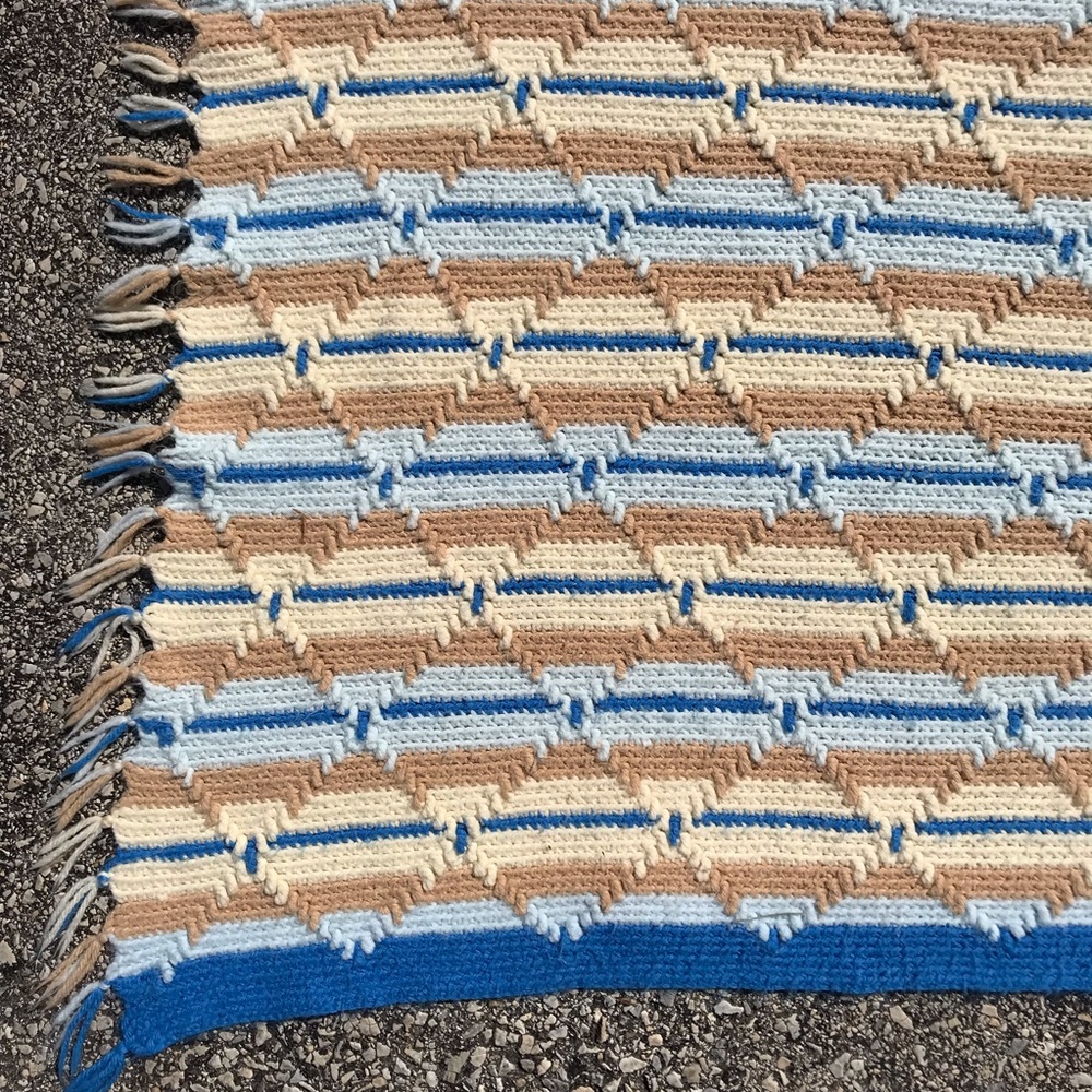 Vintage Handmade Knit Striped Blanket - Picture 7 of 8